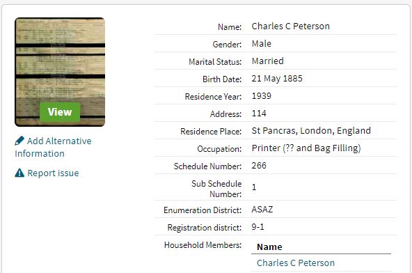 detail of charles christian peterson from 1939 Register